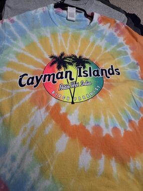 Gildan Cayman Islands Tie-Dye Tee - Orange Yellow Blue Green